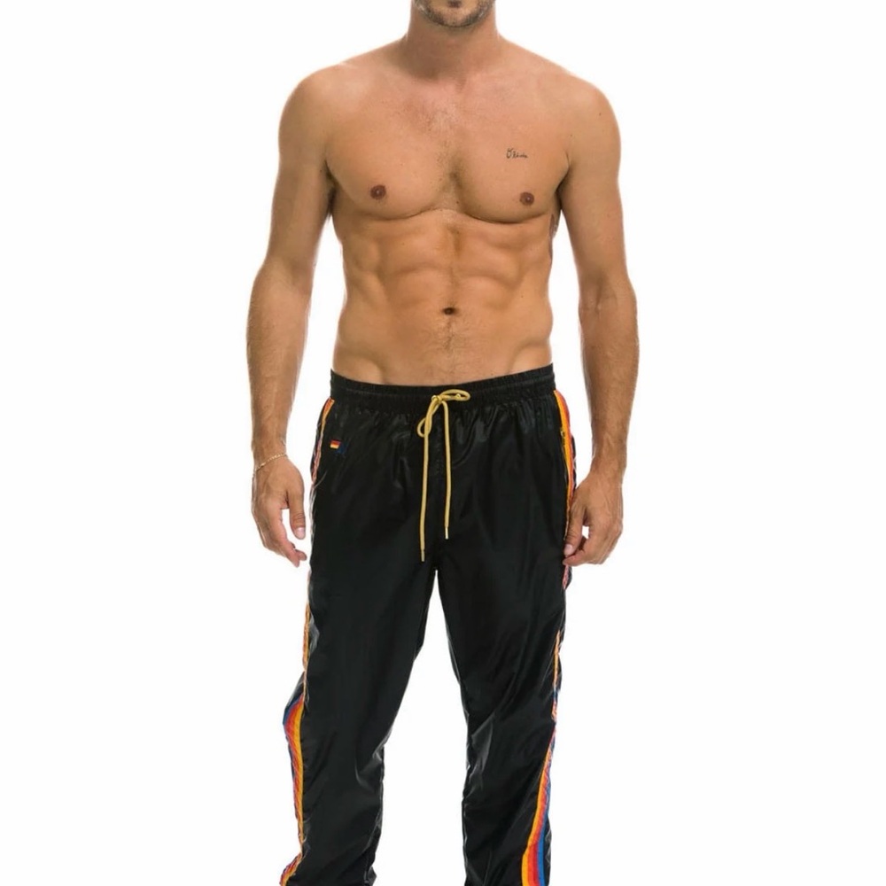 Aviator Nation Black Joggers with Rainbow Stripes